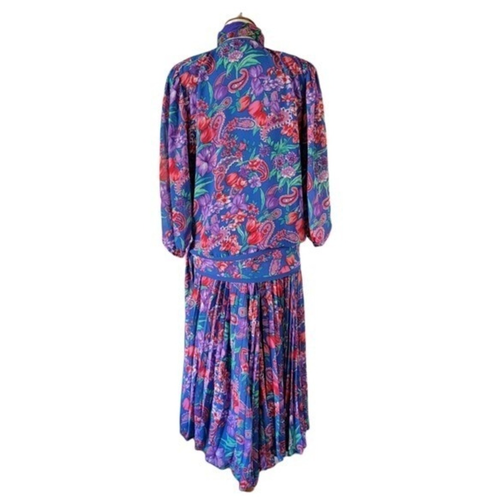 Vintage 80's Diane Freis Original Blue Floral Georgette Floral 3 Piece Set - Picture 6 of 7
